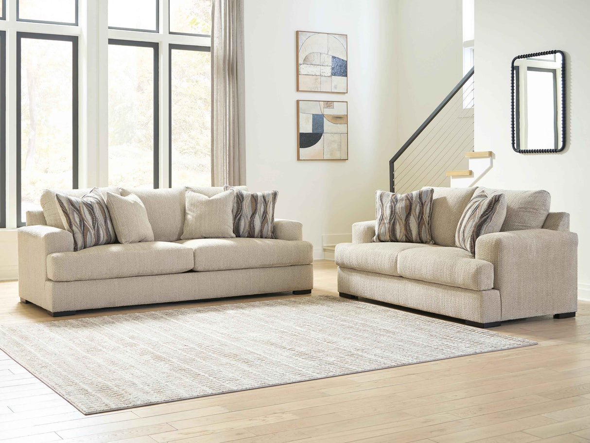 Lofwood Oatmeal Sofa and Loveseat by Ashley at Eve Furniture
