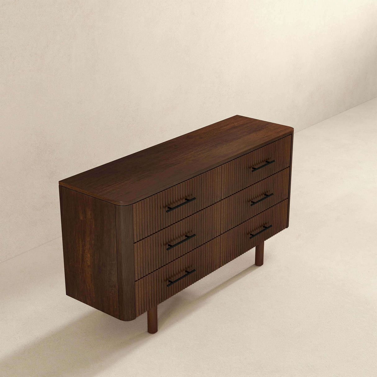 Logan Mid Century Modern Walnut Dresser With 6 Drawers by Ashcroft Imports at Eve Furniture