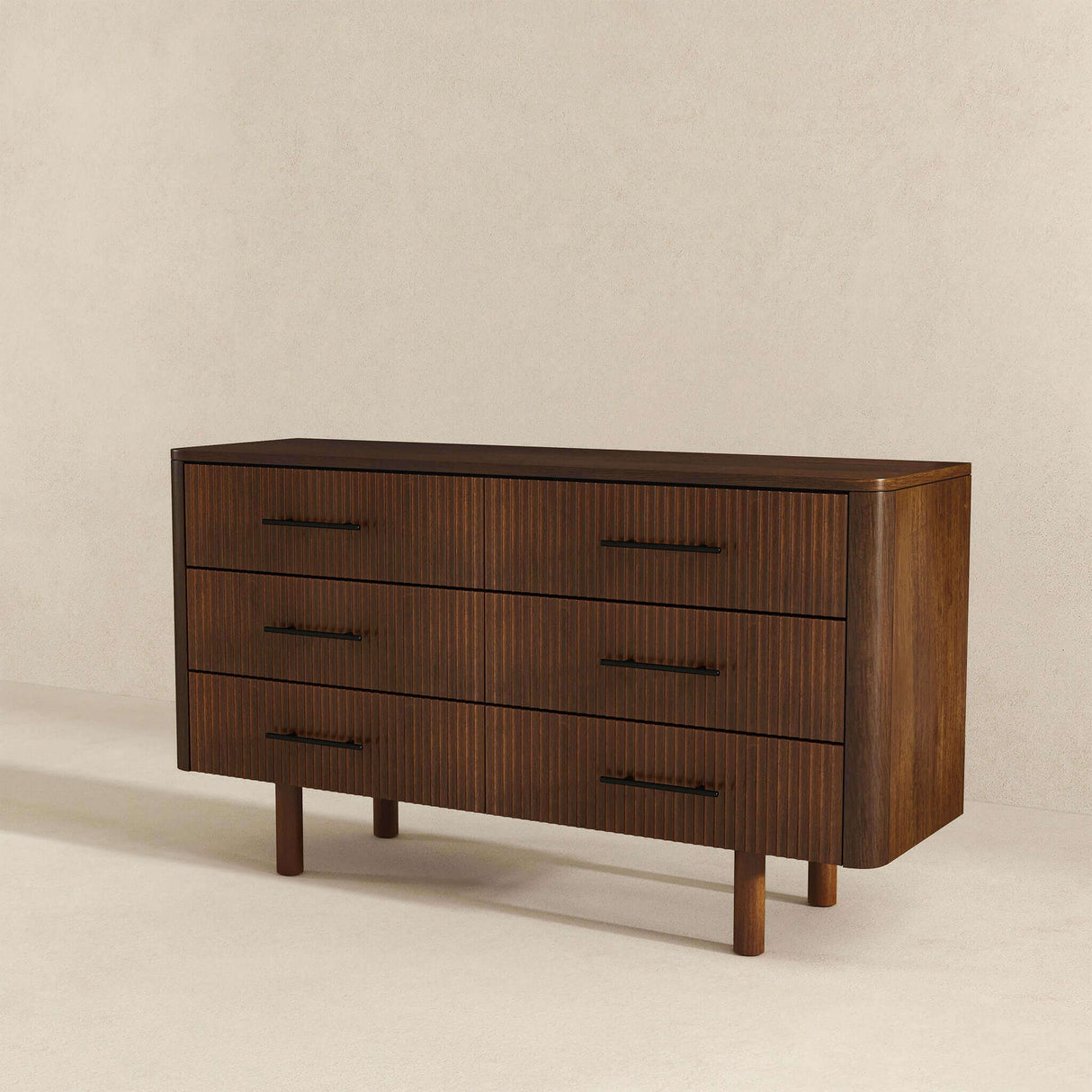 Logan Mid Century Modern Walnut Dresser With 6 Drawers by Ashcroft Imports at Eve Furniture