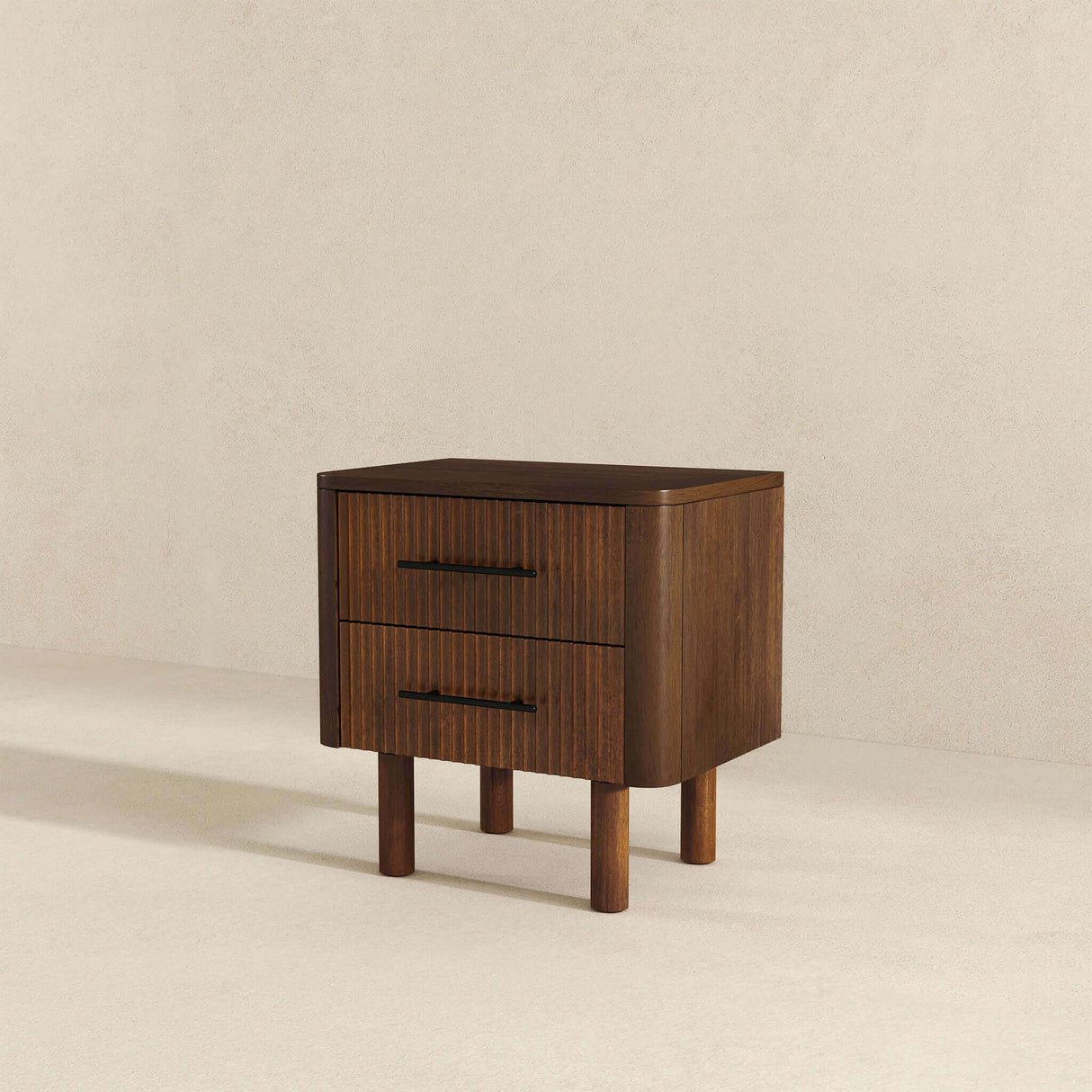 Logan Mid Century Modern Walnut Nightstand Bed Side Tables With 2 Drawers by Ashcroft Furniture at Eve Furniture