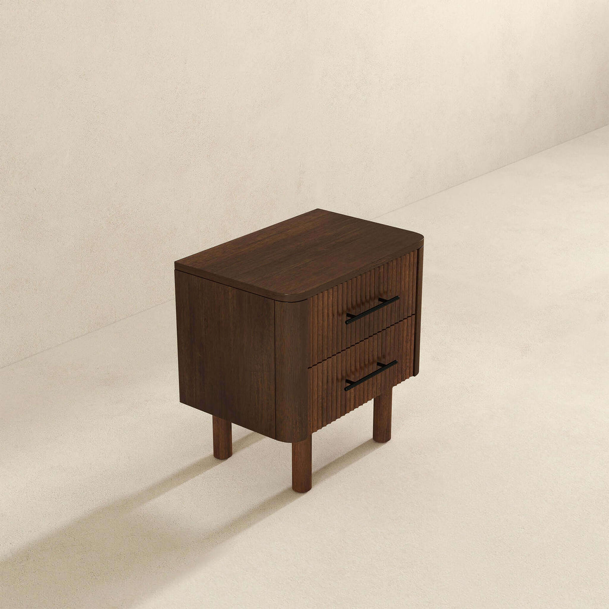 Logan Mid Century Modern Walnut Nightstand Bed Side Tables With 2 Drawers by Ashcroft Furniture at Eve Furniture