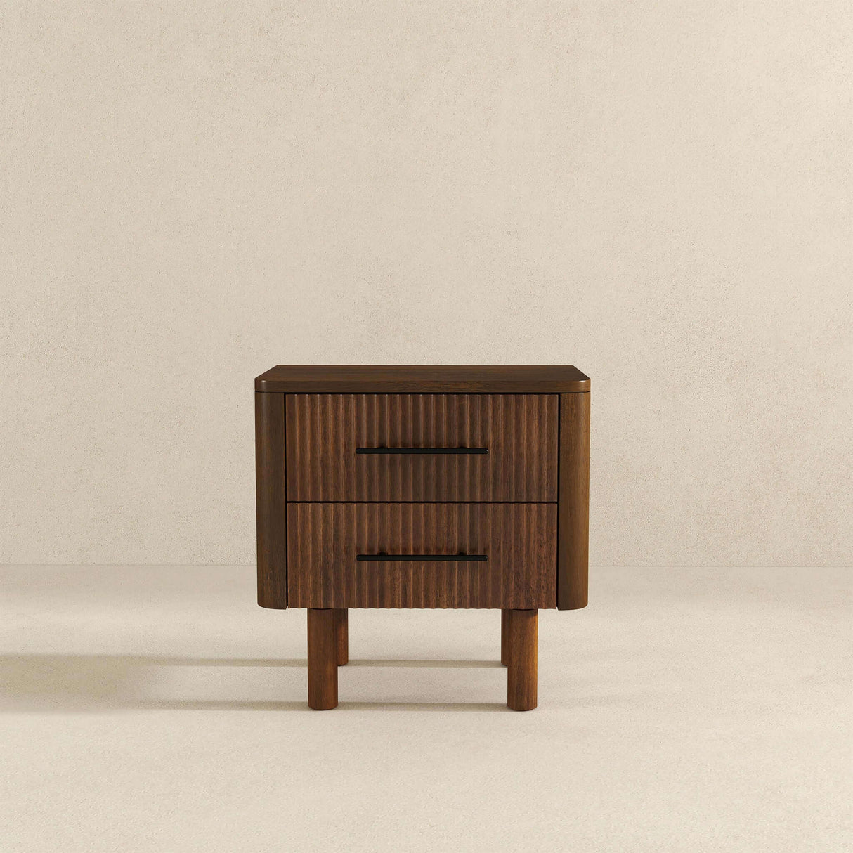 Logan Mid Century Modern Walnut Nightstand Bed Side Tables With 2 Drawers by Ashcroft Furniture at Eve Furniture