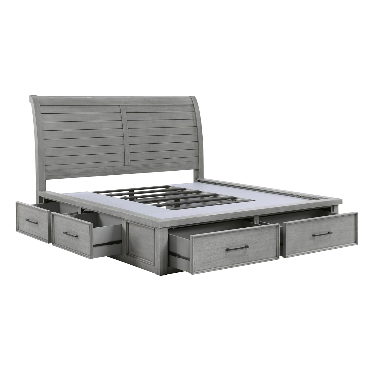 Logandale Antique Gray King Sleigh Storage Platform Bed by Homelegance at Eve Furniture