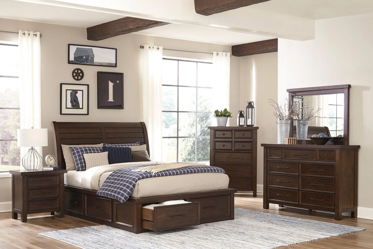 Logandale Brown Sleigh Storage Platform Bedroom Set by Homelegance at Eve Furniture