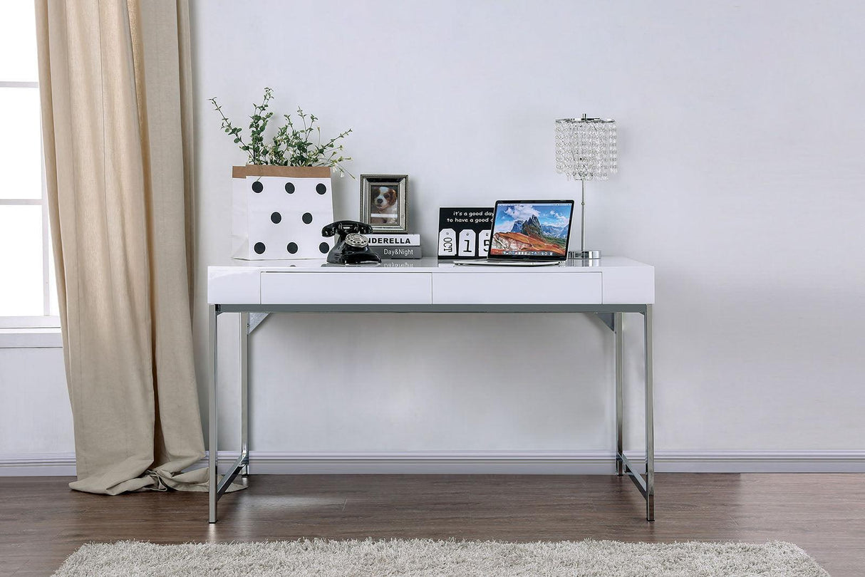 Loke White/Chrome Desk by Furniture of America at Eve Furniture