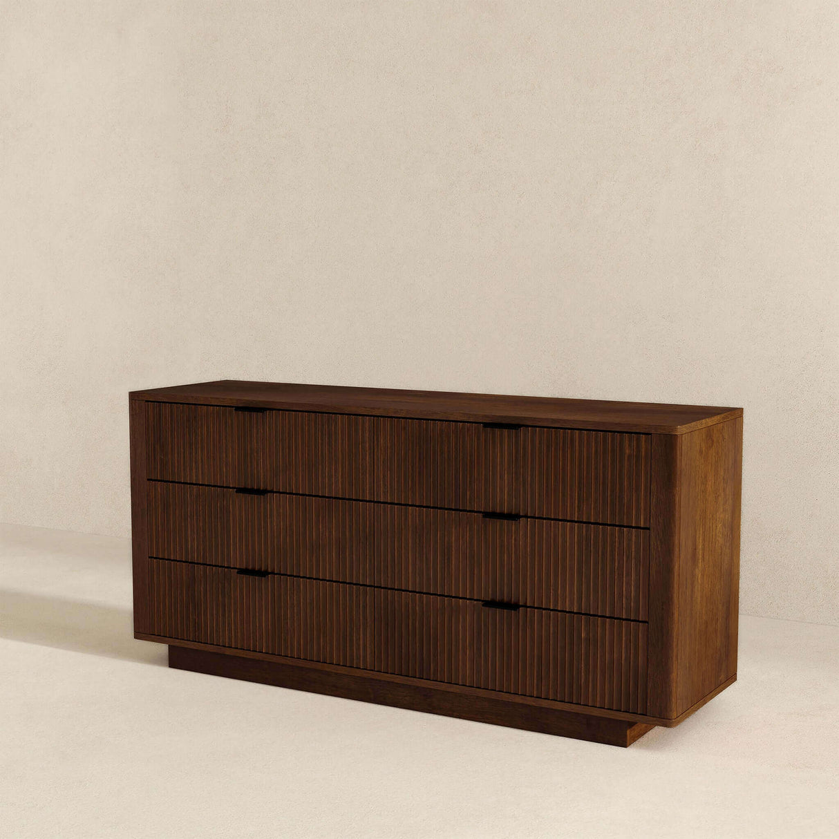 Lola Mid Century Modern Walnut Dresser With 6 Drawers by Ashcroft Furniture at Eve Furniture