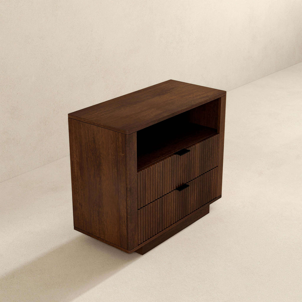 Lola Mid Century Modern Walnut Nightstand 2-Drawer Bed Side Table by Ashcroft Furniture at Eve Furniture