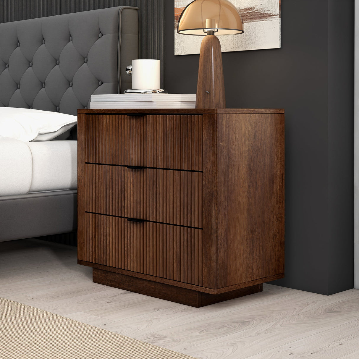 Lola Walnut Nightstand 3-Drawer by Ashcroft Imports at Eve Furniture