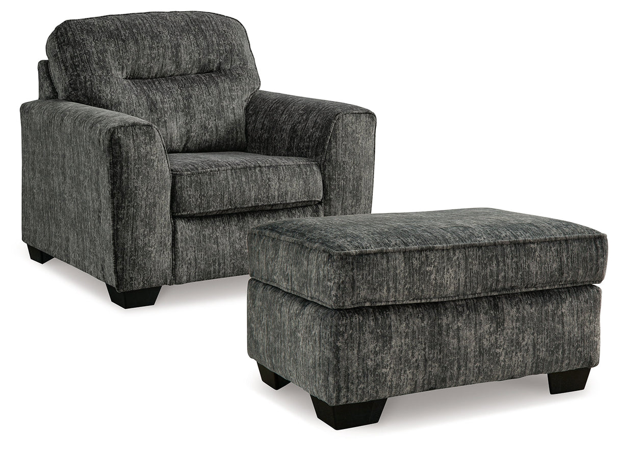 Lonoke Chair and Ottoman in Gunmetal by Ashley at Eve Furniture