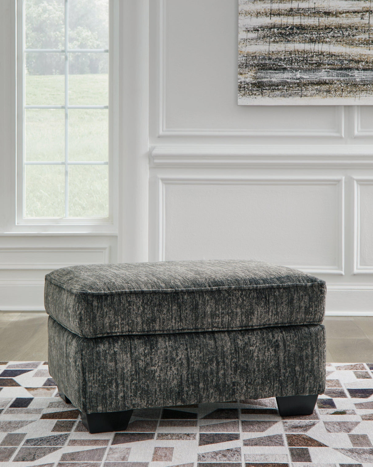 Lonoke Gunmetal Ottoman by Ashley at Eve Furniture
