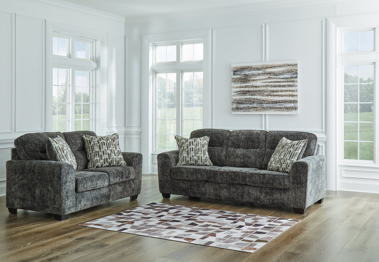 Lonoke Gunmetal Sofa, Loveseat and Oversized Chair by Ashley at Eve Furniture