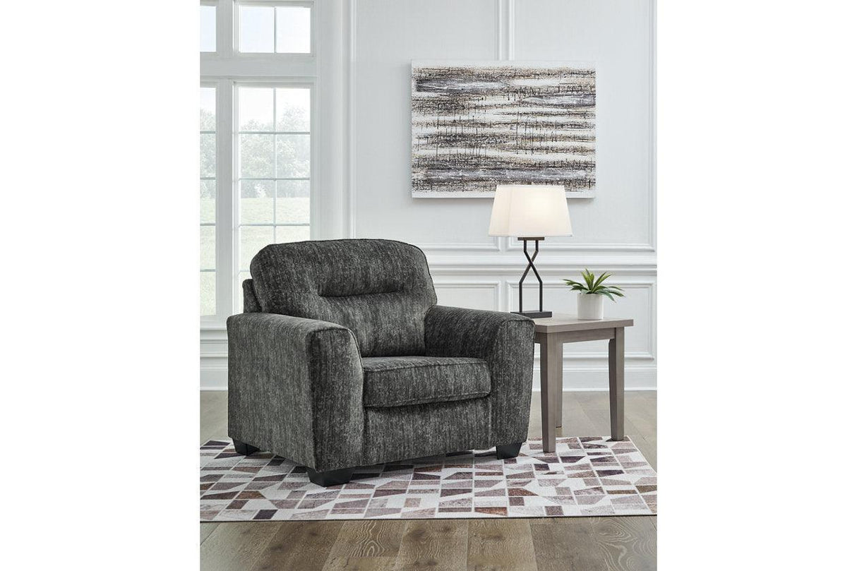 Lonoke Gunmetal Sofa, Loveseat, Oversized Chair and Ottoman by Ashley at Eve Furniture