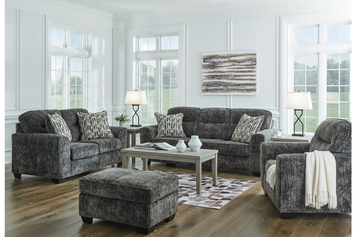Lonoke Gunmetal Sofa, Loveseat, Oversized Chair and Ottoman by Ashley at Eve Furniture