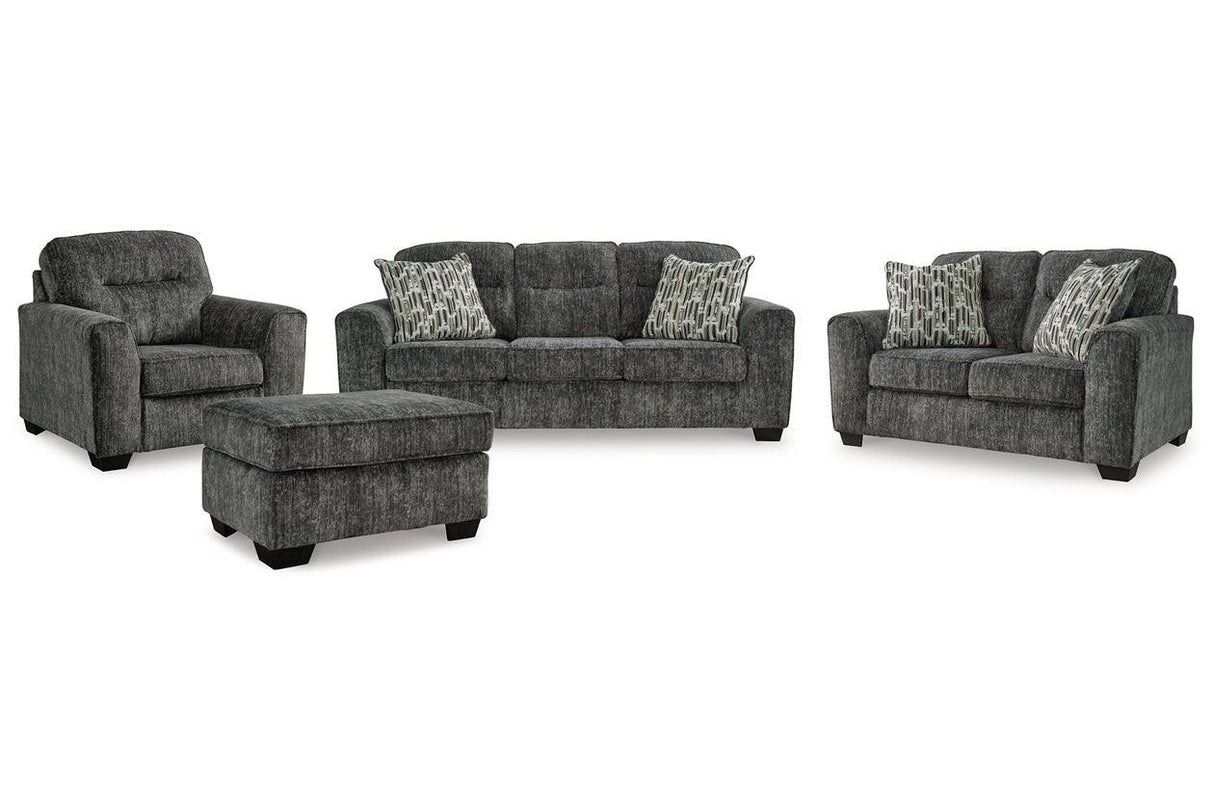 Lonoke Gunmetal Sofa, Loveseat, Oversized Chair and Ottoman by Ashley at Eve Furniture