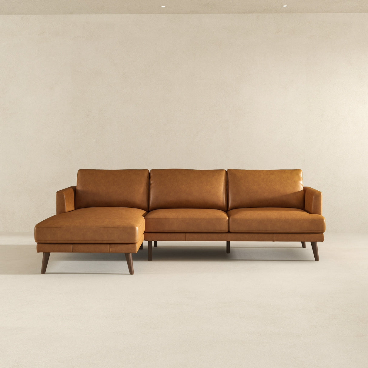 Lore L-Shaped Genuine Leather Sectional In Tan Left Facing by Ashcroft Furniture at Eve Furniture