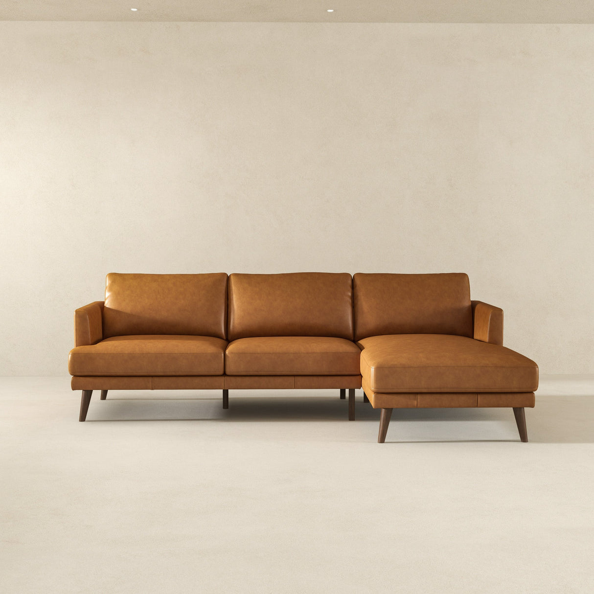 Lore L-Shaped Genuine Leather Sectional In Tan Right Facing by Ashcroft Furniture at Eve Furniture