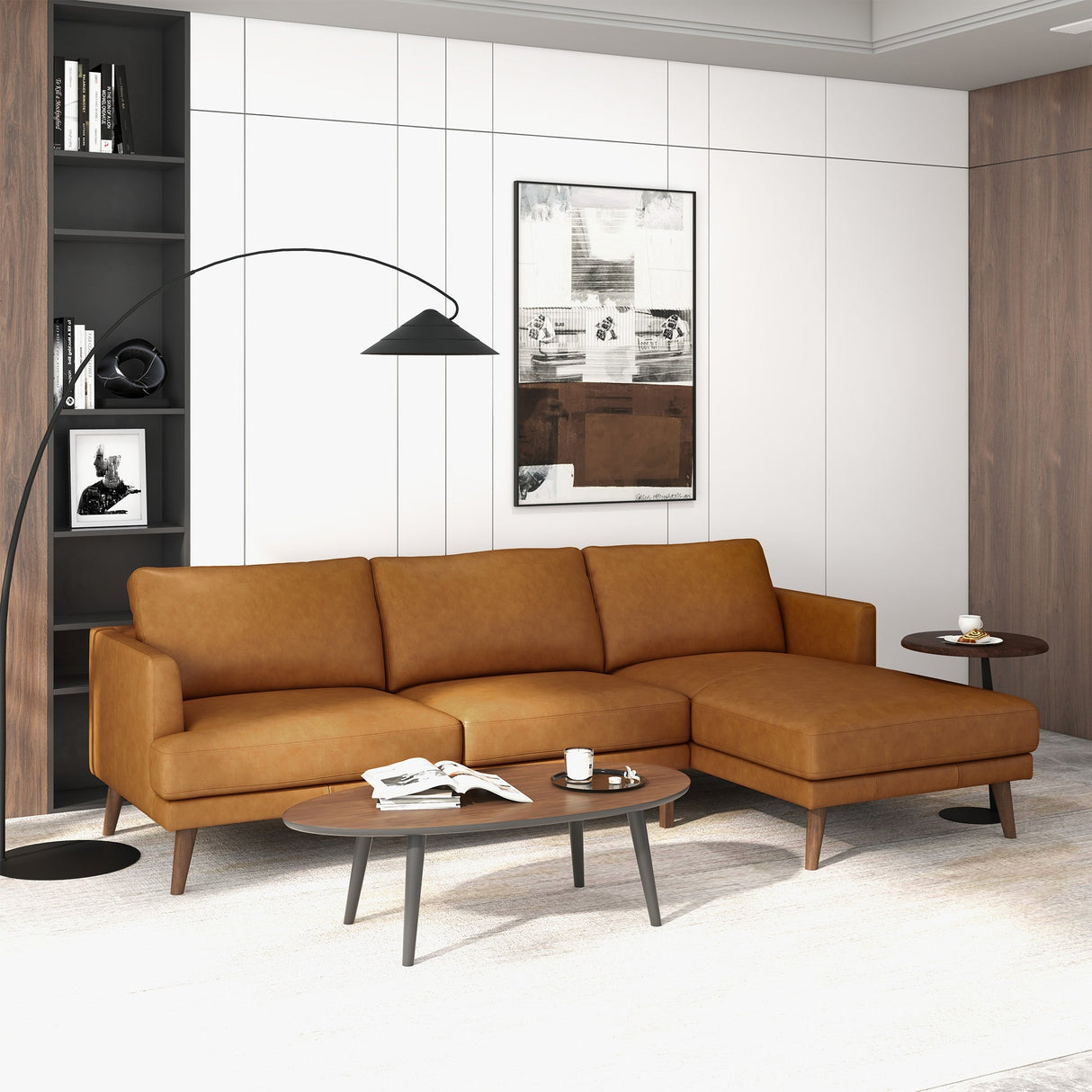 Lore L-Shaped Genuine Leather Sectional In Tan Right Facing by Ashcroft Furniture at Eve Furniture