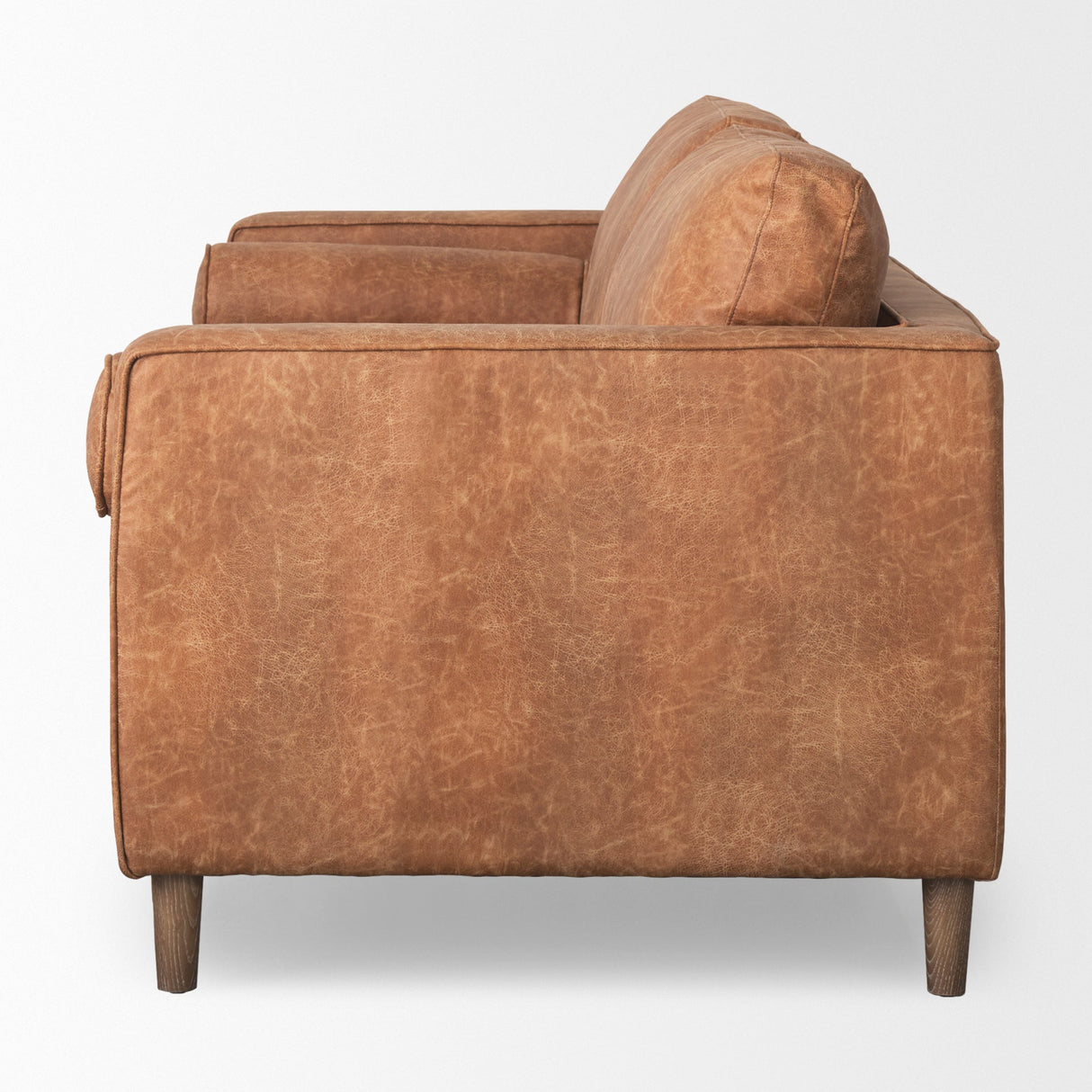 Loretta Cognac Brown Faux Leather Three Seater Sofa with Two Bolster Cushions by Mercana at Eve Furniture