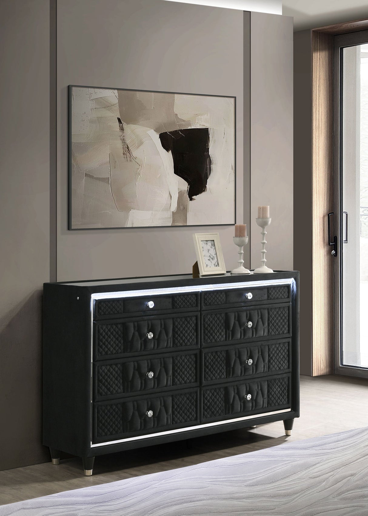 Lorient Black 8-drawer LED Bedroom Dresser Cabinet by Coaster at Eve Furniture