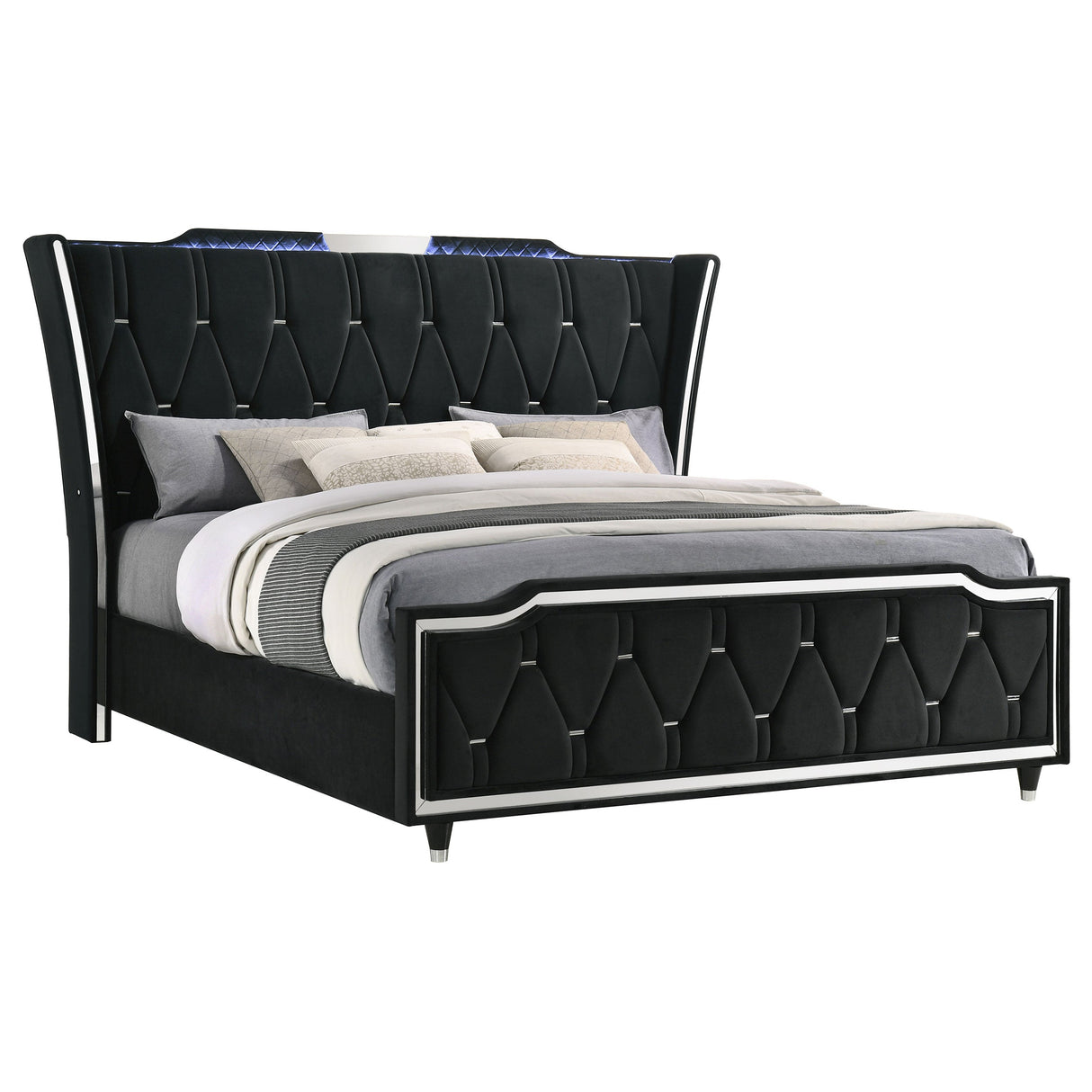 Lorient Black Eastern King LED Upholstered Bed by Coaster at Eve Furniture