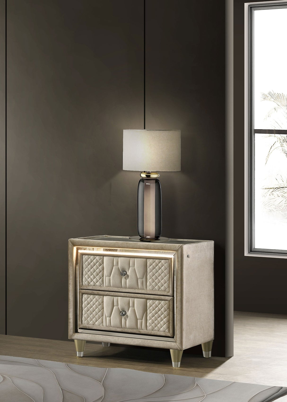 Lorient Ivory/Camel 2-drawer LED Nightstand with USB by Coaster at Eve Furniture