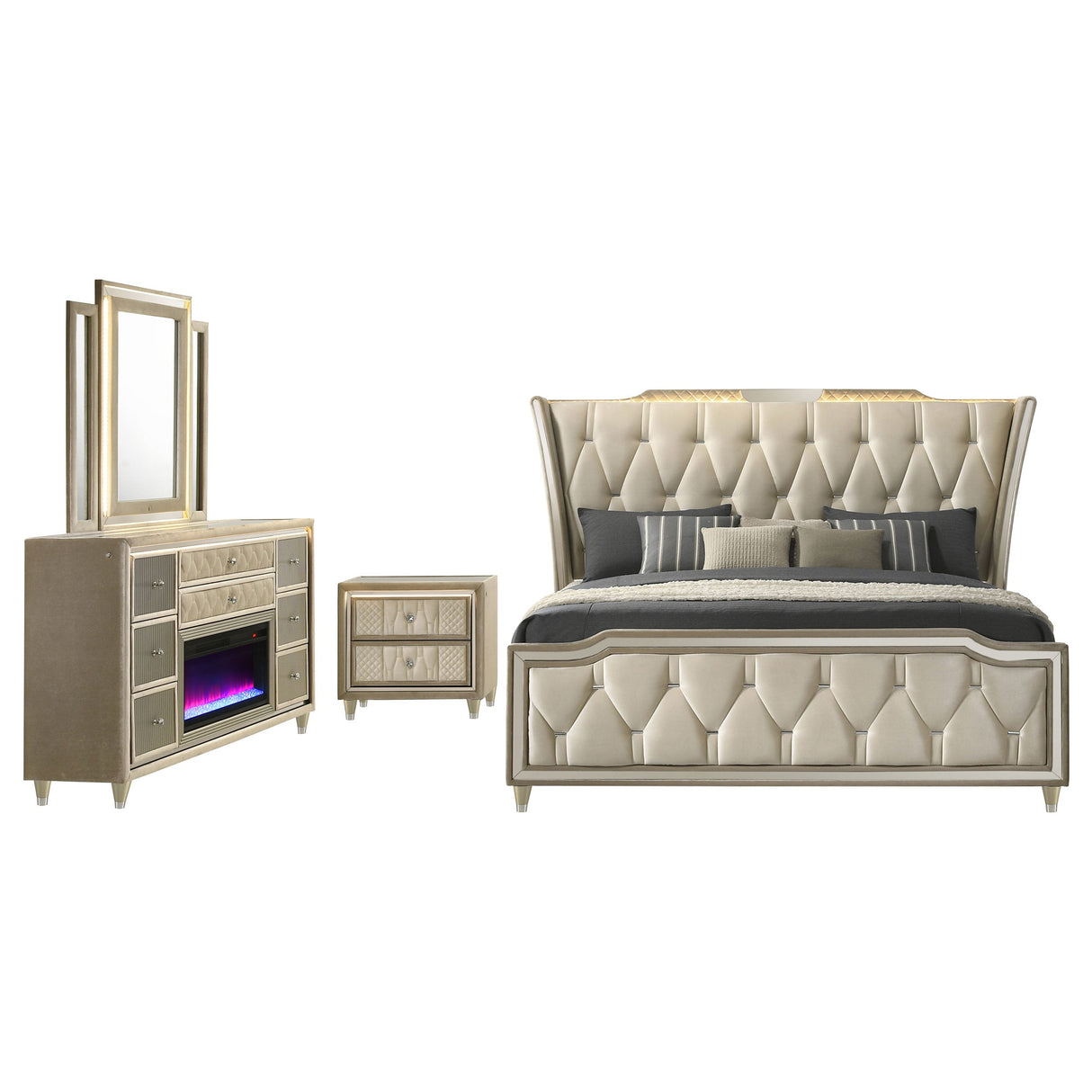 Lorient Ivory/Camel 4-piece Eastern King Bedroom Set by Coaster at Eve Furniture