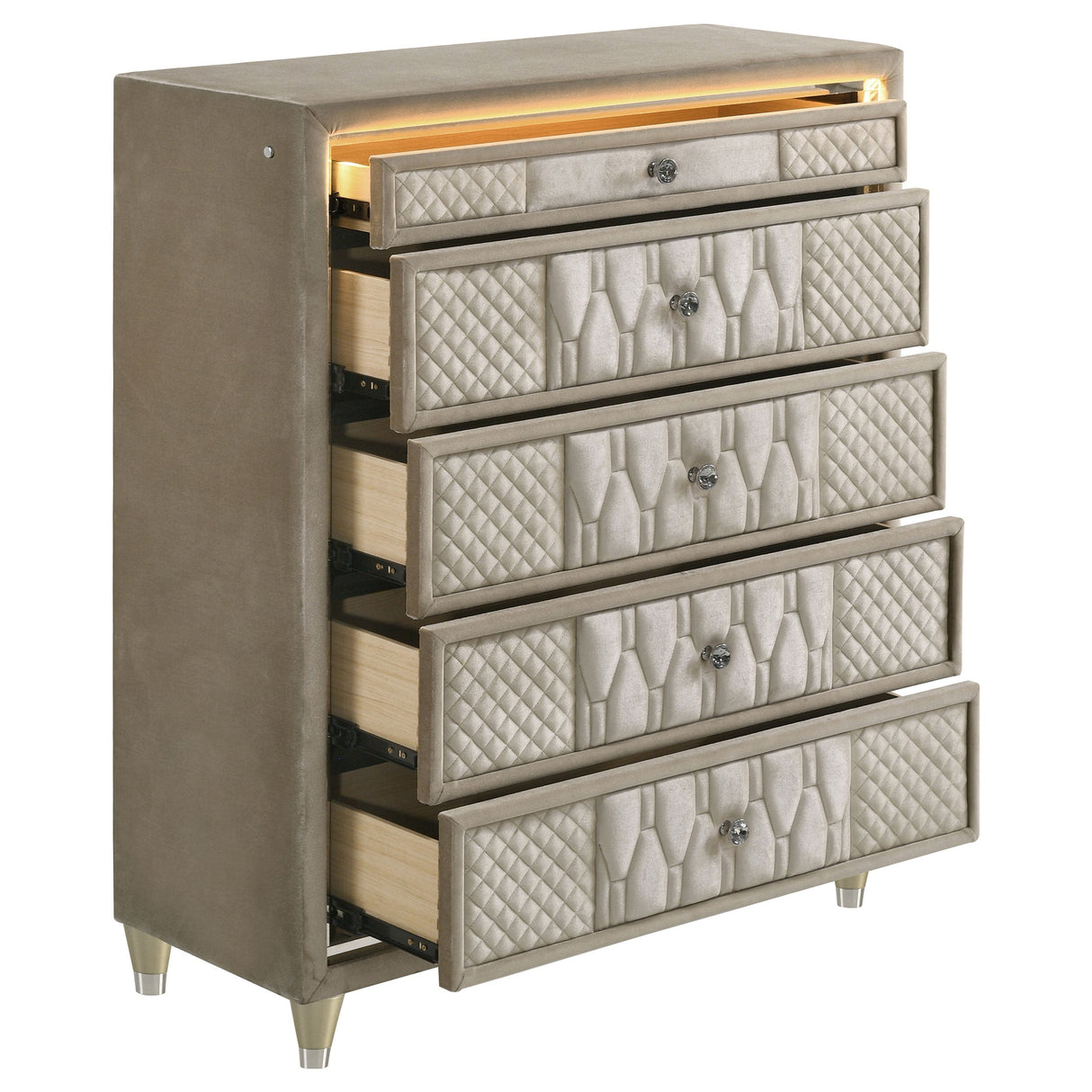 Lorient Ivory/Camel 5-drawer LED Chest of Drawers by Coaster at Eve Furniture