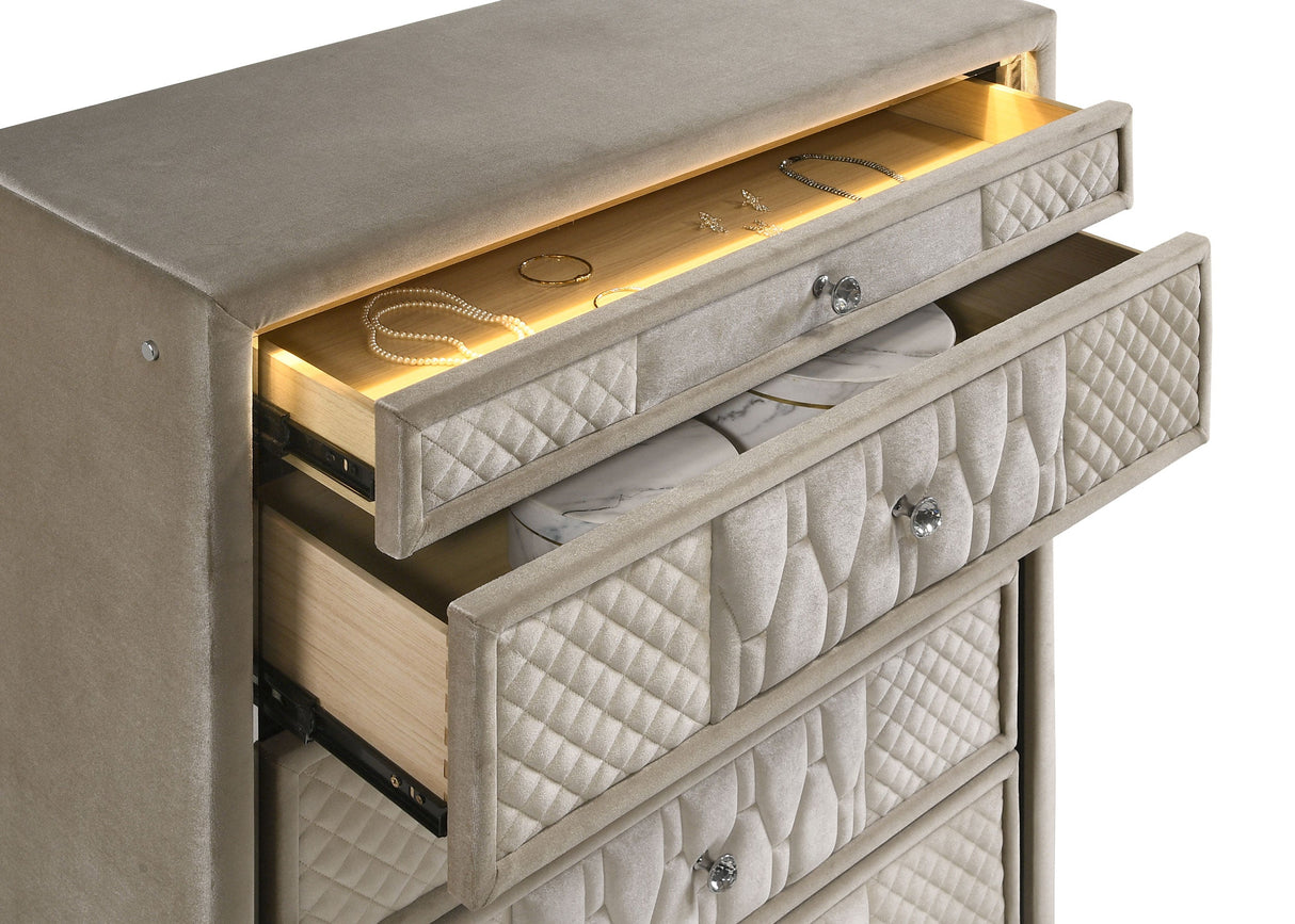 Lorient Ivory/Camel 5-drawer LED Chest of Drawers by Coaster at Eve Furniture