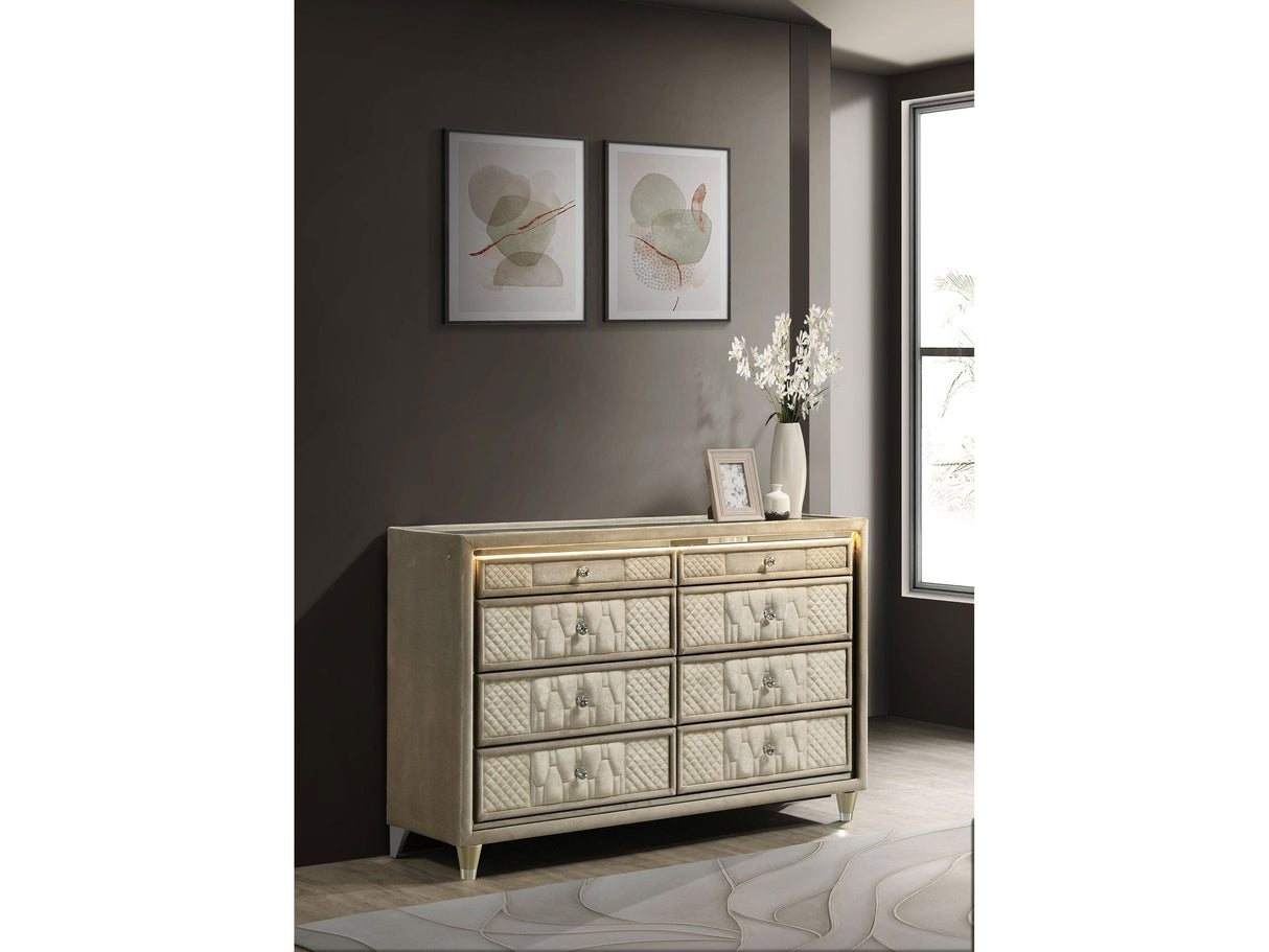 Lorient Ivory/Camel 8-drawer LED Bedroom Dresser Cabinet by Coaster at Eve Furniture