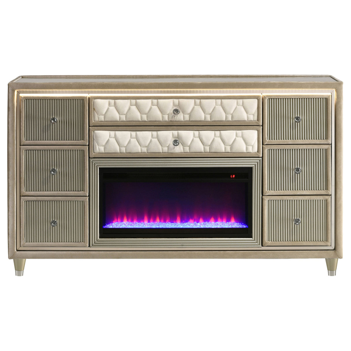 Lorient Ivory/Camel 8-drawer LED Bedroom Flame Box Dresser by Coaster at Eve Furniture