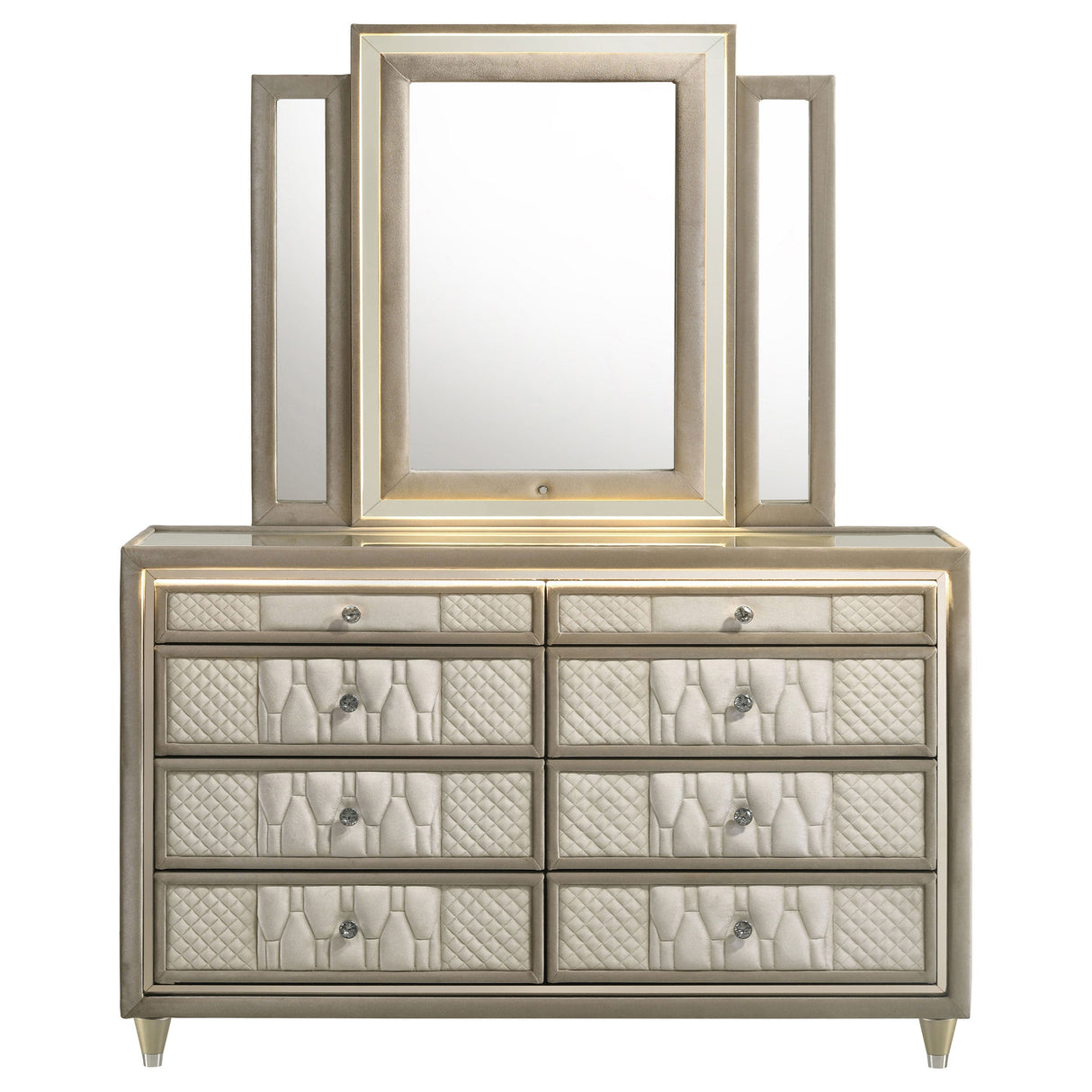 Lorient Ivory/Camel 8-drawer LED Dresser with Mirror by Coaster at Eve Furniture