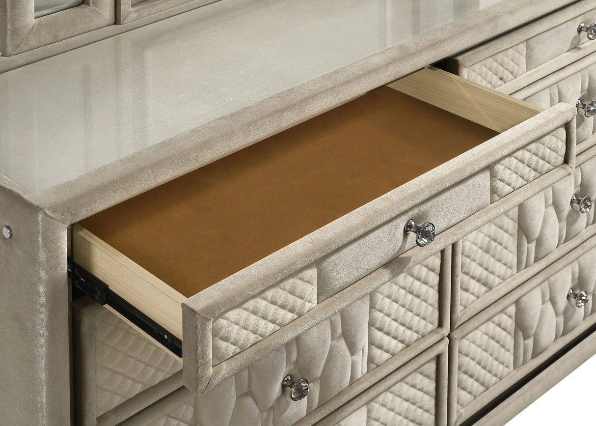 Lorient Ivory/Camel 8-drawer LED Dresser with Mirror by Coaster at Eve Furniture