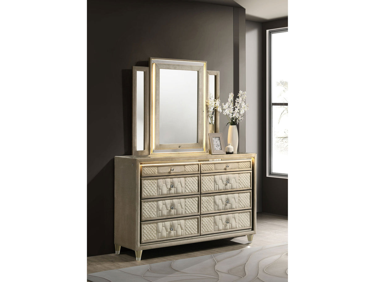 Lorient Ivory/Camel 8-drawer LED Dresser with Mirror by Coaster at Eve Furniture