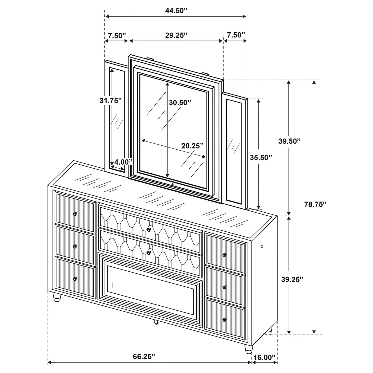 Lorient Ivory/Camel 8-drawer LED Flame Box Dresser and Mirror by Coaster at Eve Furniture