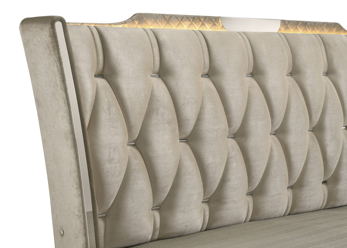 Lorient Ivory/Camel Eastern King LED Upholstered Bed by Coaster at Eve Furniture