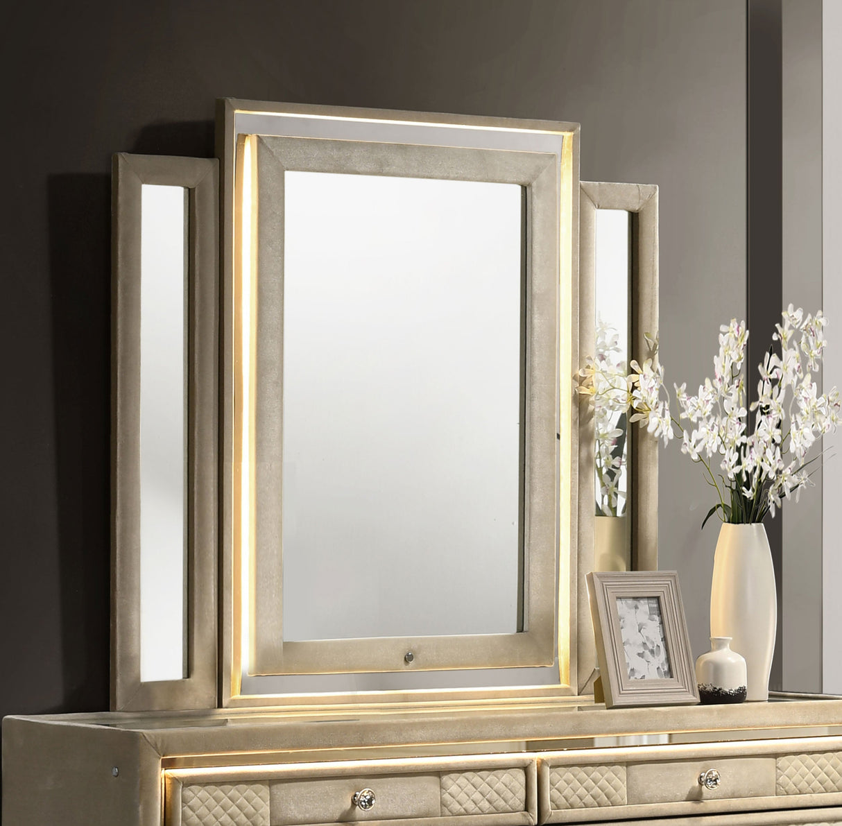 Lorient Ivory/Camel LED Dresser Mirror by Coaster at Eve Furniture