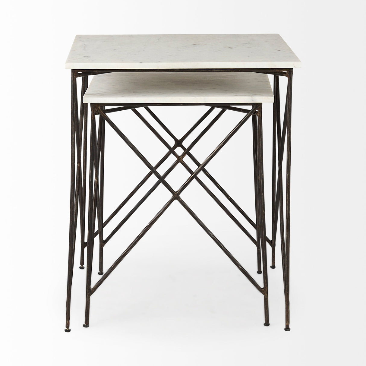Lorlei 20.0L x 20.0W x 23.8H White Marble Top W/ Gray Iron Legs End and Side Table by Mercana at Eve Furniture