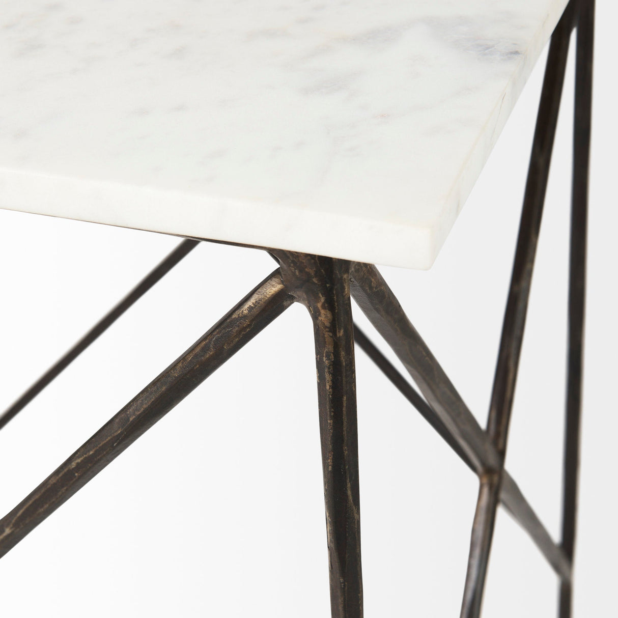 Lorlei 20.0L x 20.0W x 23.8H White Marble Top W/ Gray Iron Legs End and Side Table by Mercana at Eve Furniture