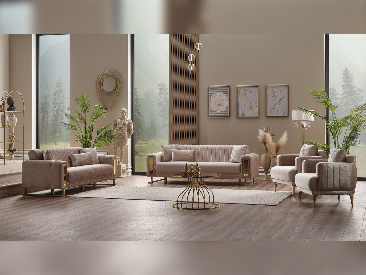 Lotus 3-pieces (Sofa & Loveseat & Chair) Livingroom Set Cream by Furnia at Eve Furniture