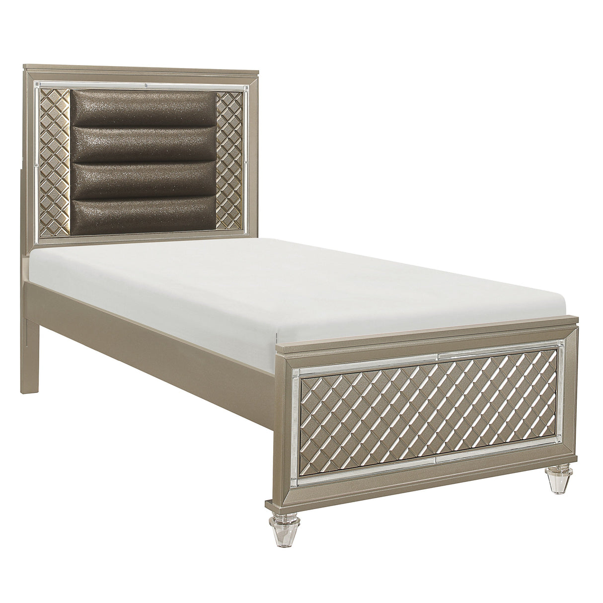 Loudon Champagne Metallic Glam Faux Leather Upholstered Twin Bed by Homelegance at Eve Furniture