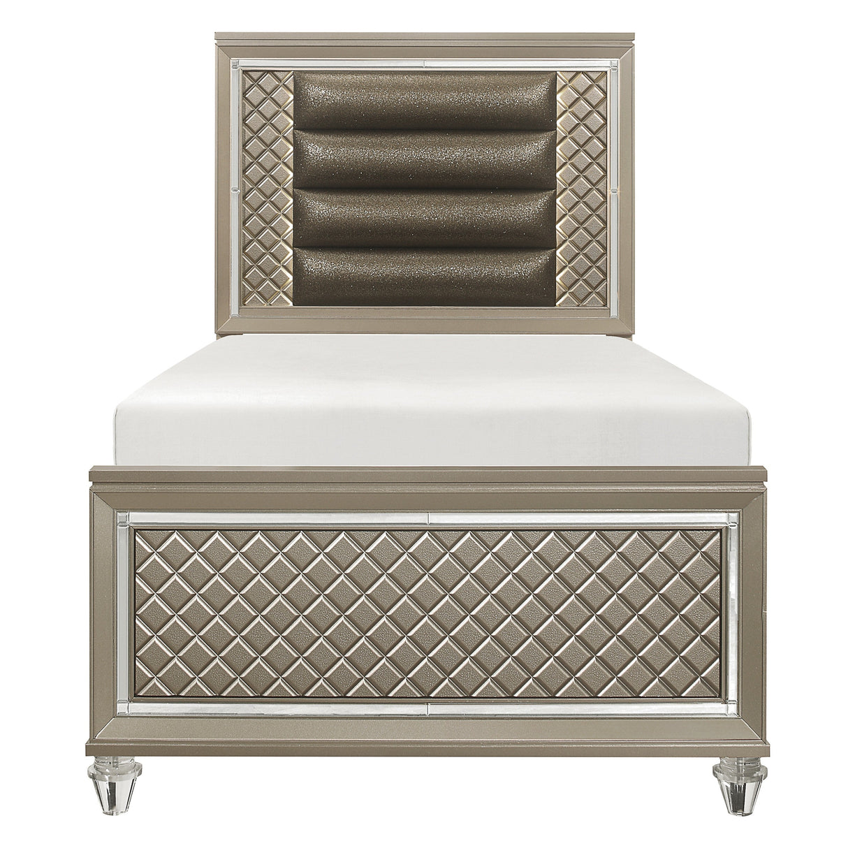 Loudon Champagne Metallic Glam Faux Leather Upholstered Twin Bed by Homelegance at Eve Furniture