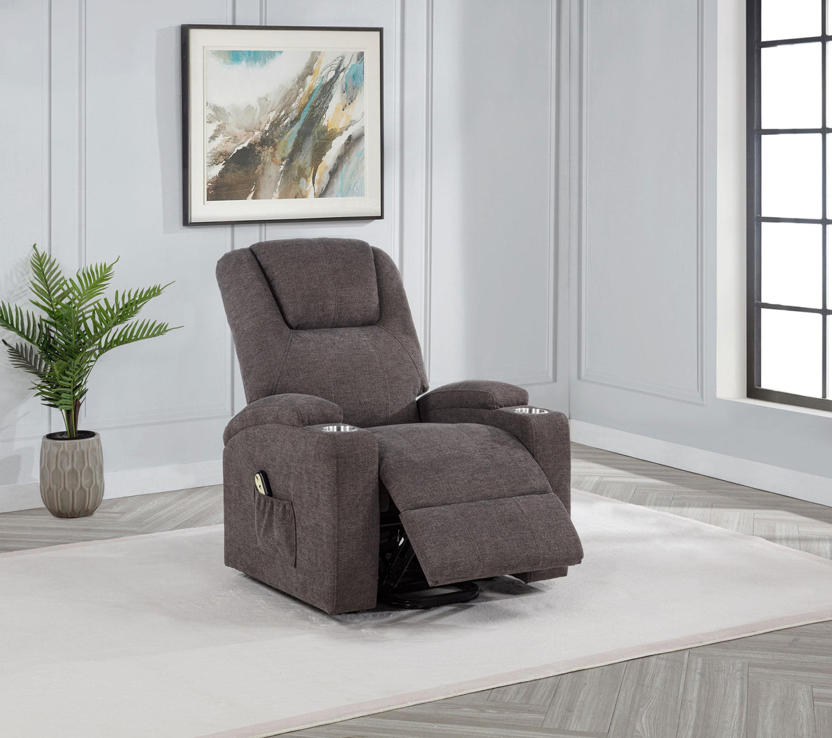 Louie Brown Chenille Upholstered Power Lift Massage Chair by Coaster at Eve Furniture