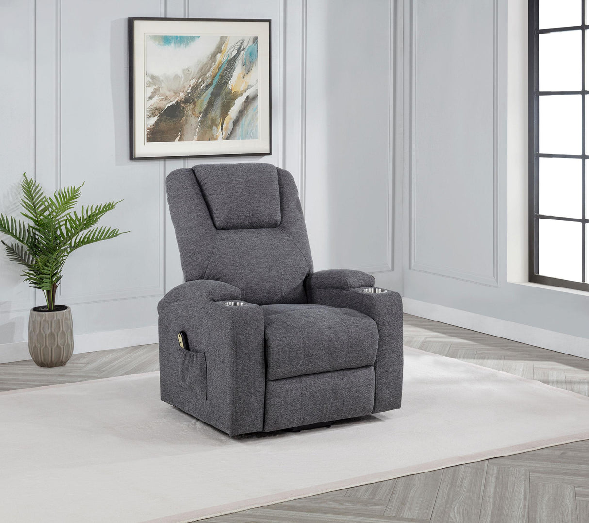 Louie Gray Chenille Upholstered Power Lift Massage Chair by Coaster at Eve Furniture