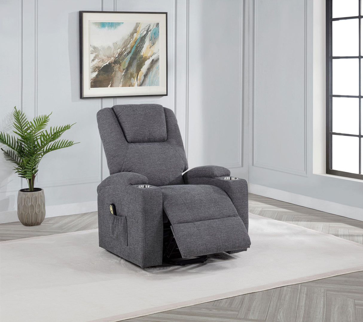 Louie Gray Chenille Upholstered Power Lift Massage Chair by Coaster at Eve Furniture