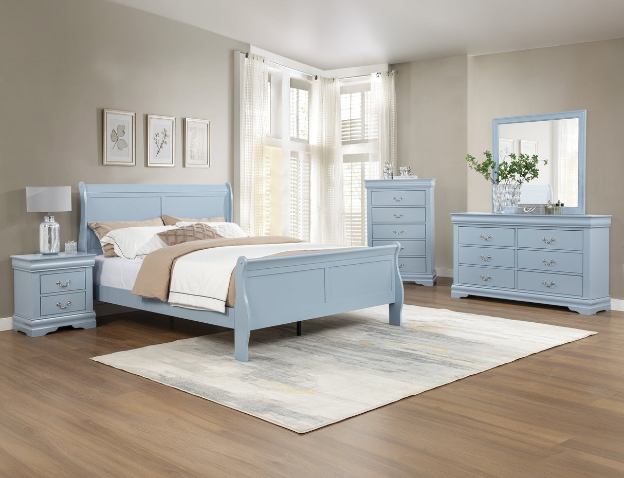 Louis Philip Blue Twin Sleigh Bed