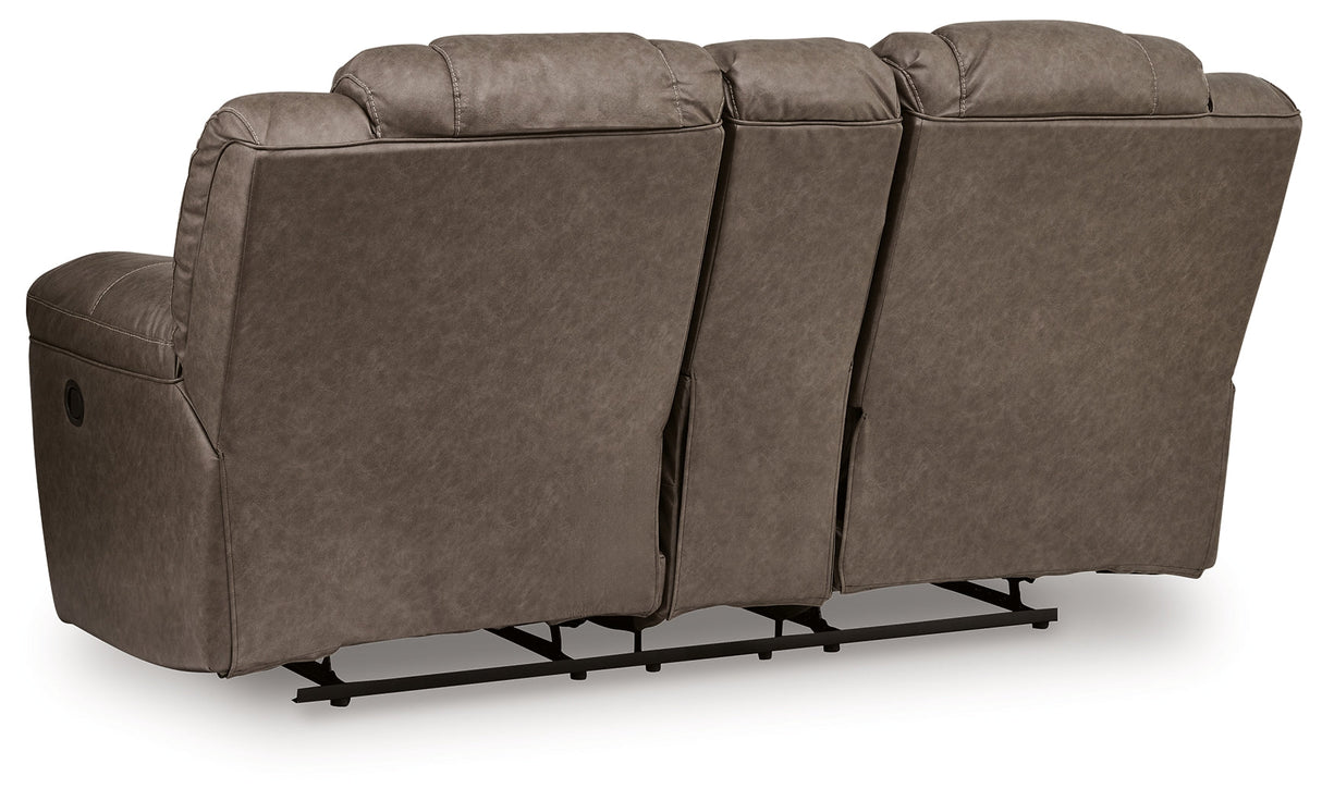 Lowilla Driftwood DBL Rec Loveseat with Console by Ashley at Eve Furniture