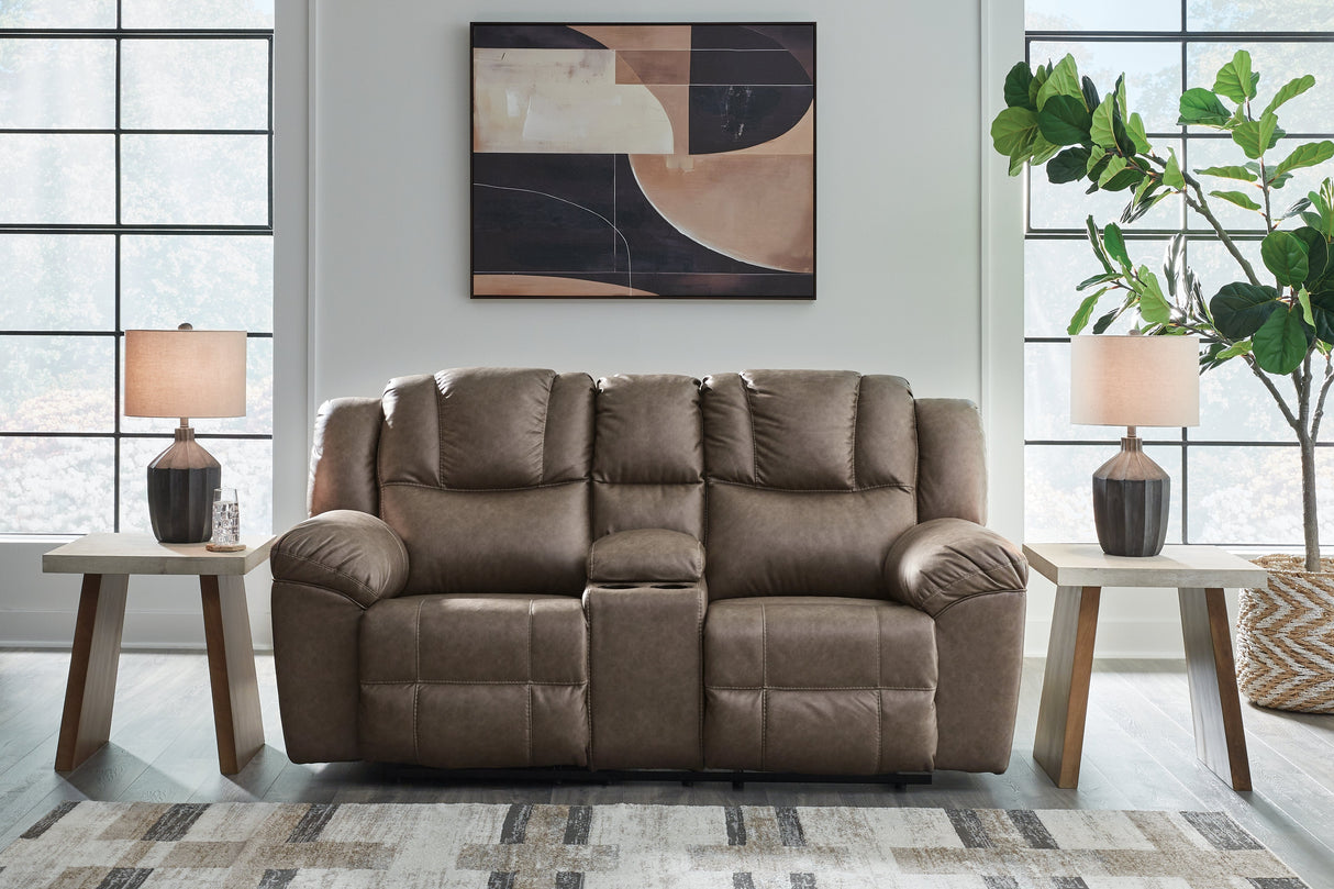 Lowilla Driftwood Reclining Sofa and Loveseat by Ashley at Eve Furniture