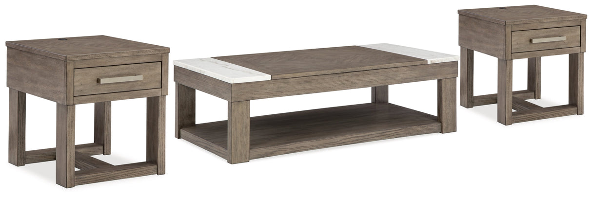 Loyaska Coffee Table with 2 End Tables in Grayish Brown/White by Ashley at Eve Furniture