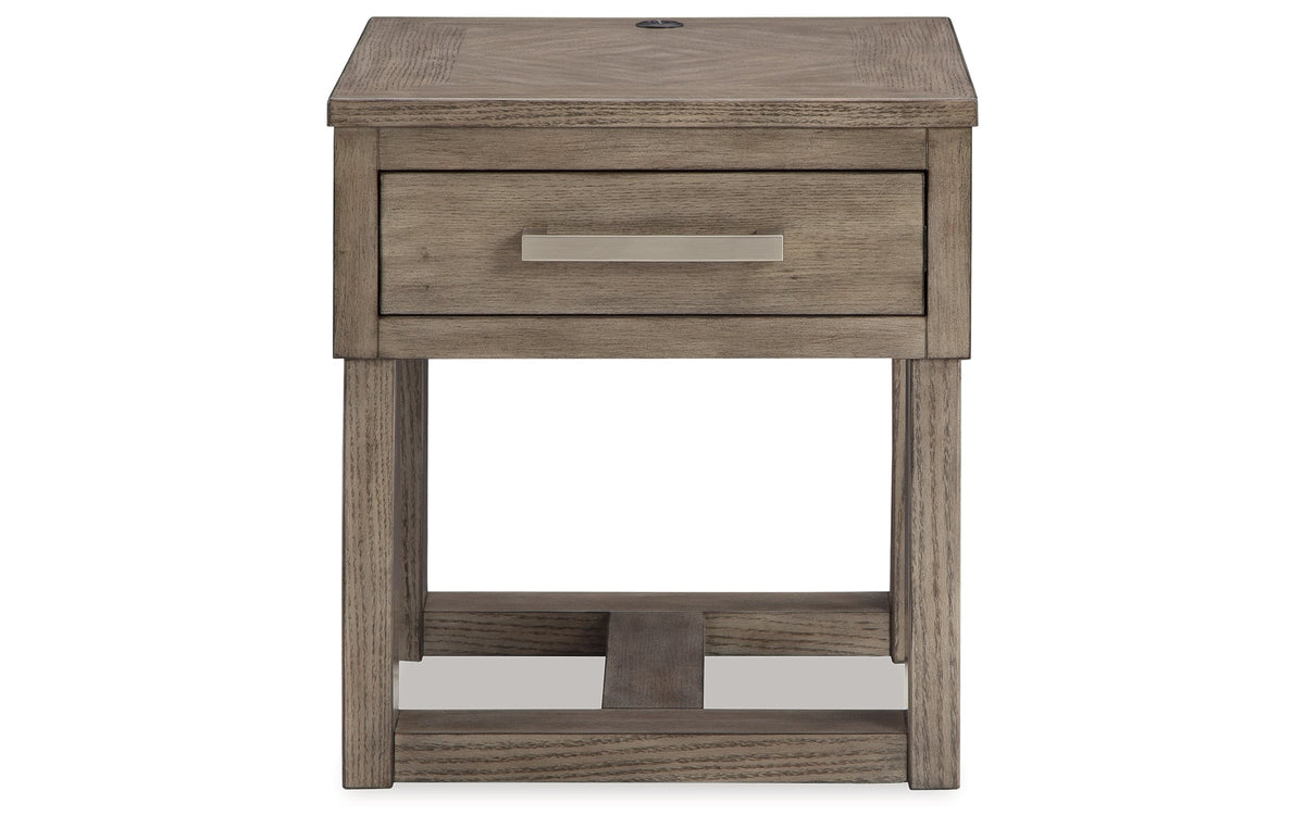 Loyaska Coffee Table with 2 End Tables in Grayish Brown/White by Ashley at Eve Furniture