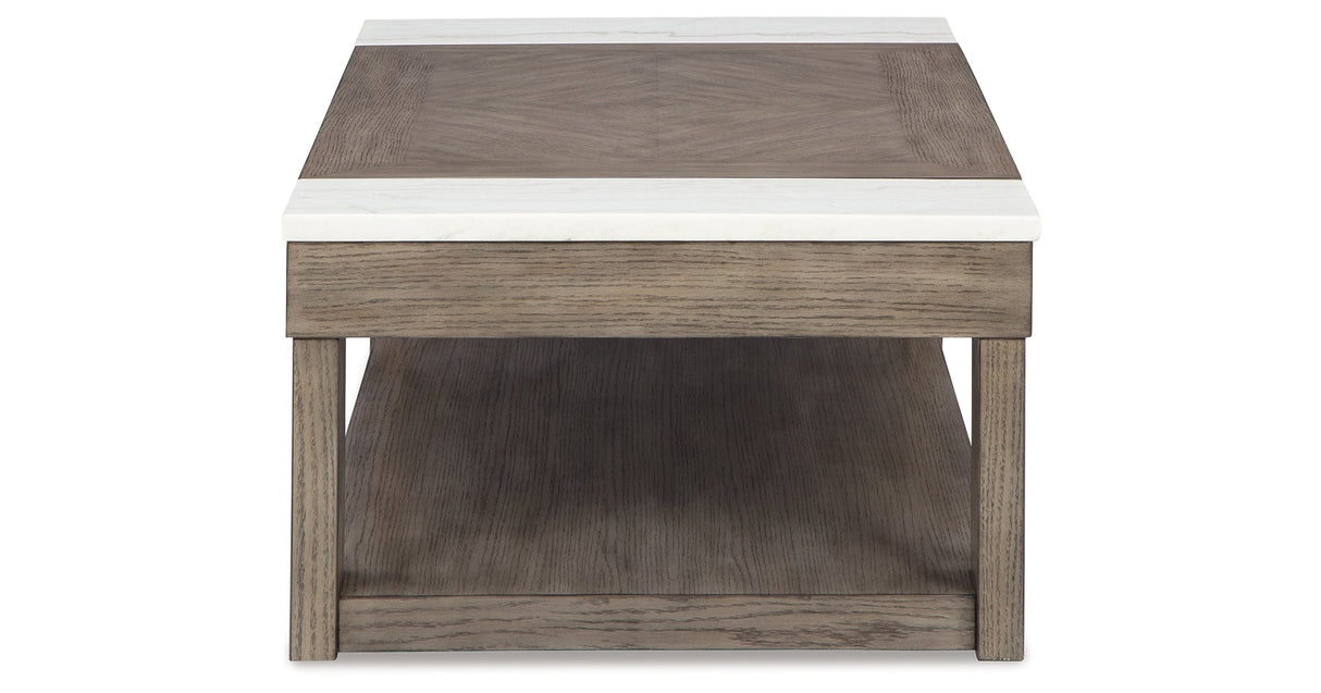 Loyaska Coffee Table with 2 End Tables in Grayish Brown/White by Ashley at Eve Furniture